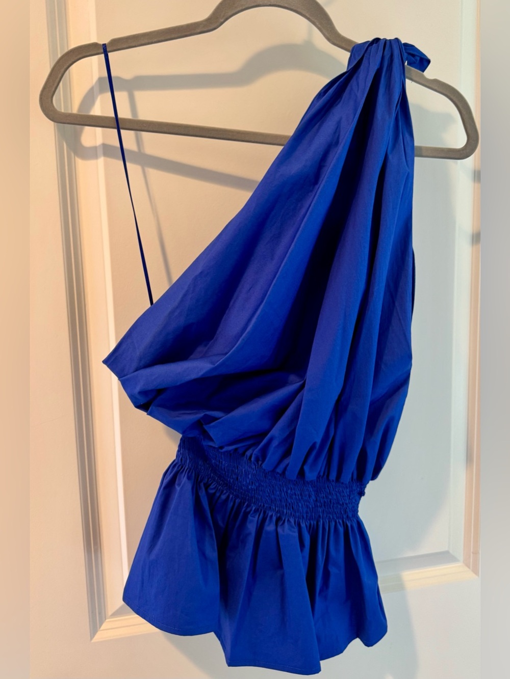Monica Nera Demi Cobalt Blue One Shoulder Cotton Top | S